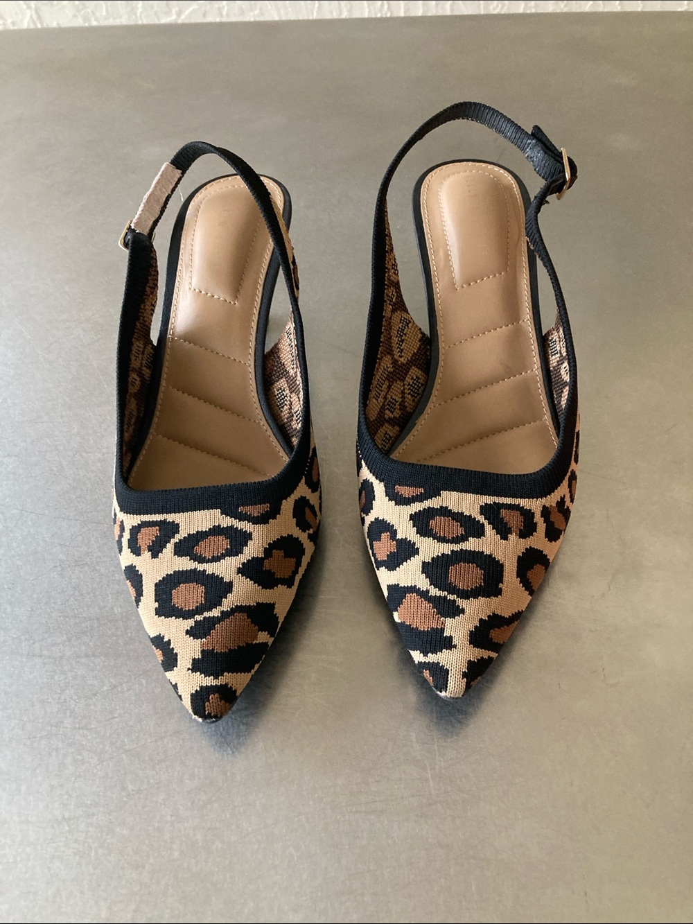 Kelly & Katie Leopard Knit Pointed Slingback Flats - Black & Tan